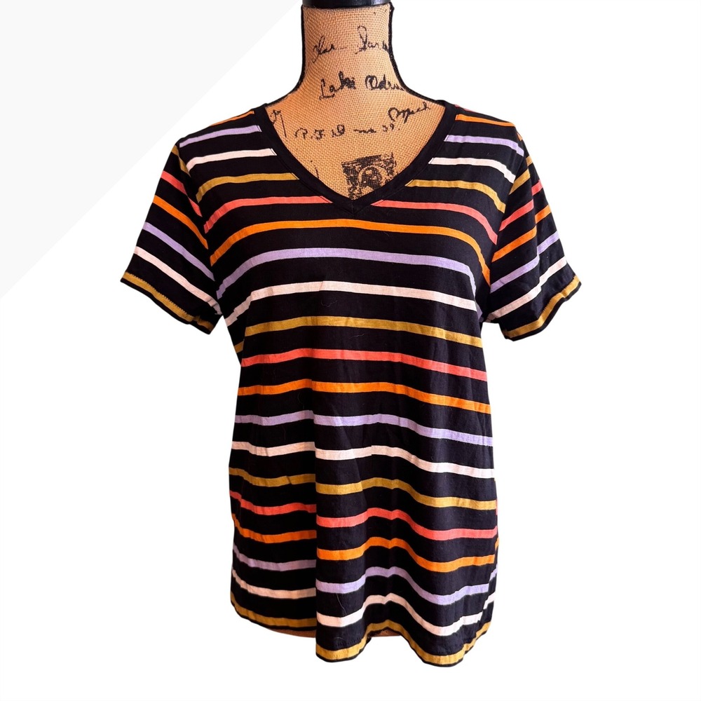 Sonoma Goods For Life The Everyday Tee Multi Color Striped V-Neck Large